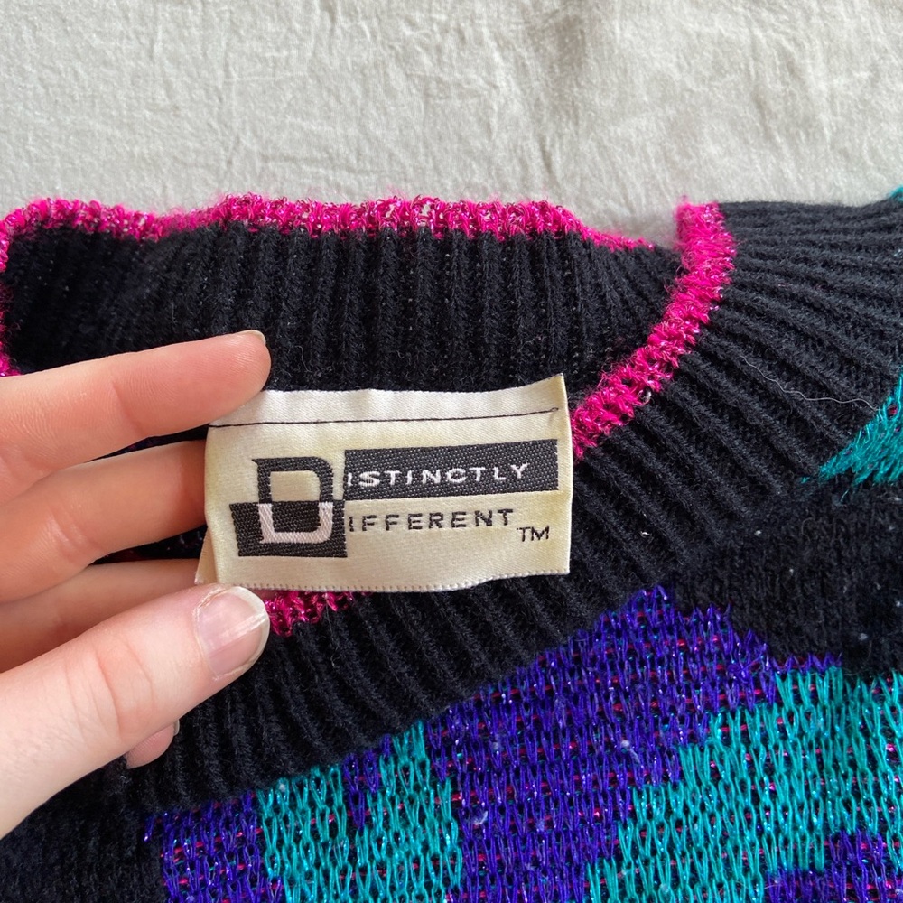 Vintage Black and Purple Cowl Neck Sweater Dress with Ribbed Detailing